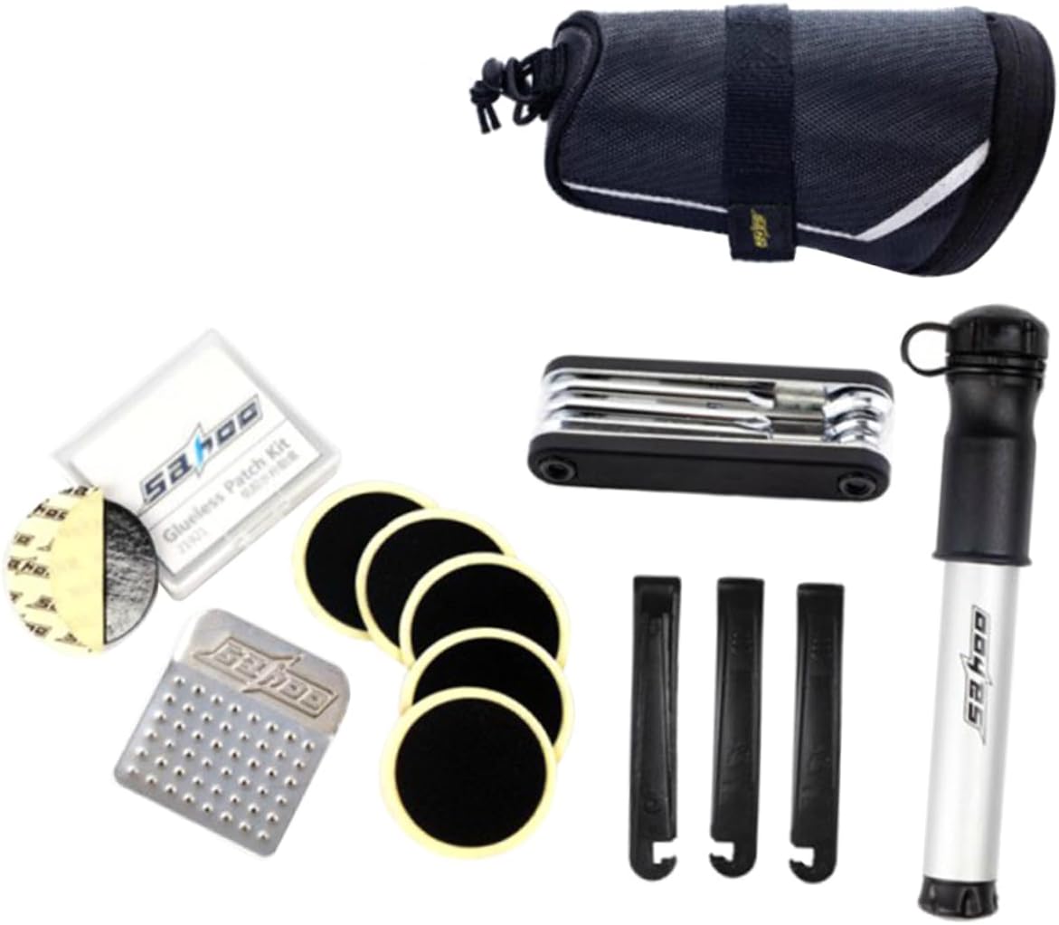 Bike Repair Tool Kit with Saddle Bag Mini Pump Tire Inflator for Cycling Durable Fix Tools for Outdoor Camping and Home Maintenance