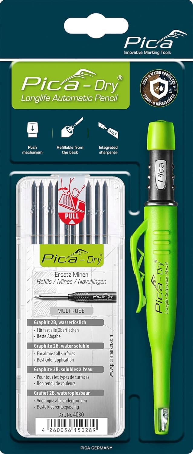 Pica-Dry Longlife Automatic Pencil With Pica-Dry 10 Pack Refill (Graphite 2B, Water Soluble) 30403