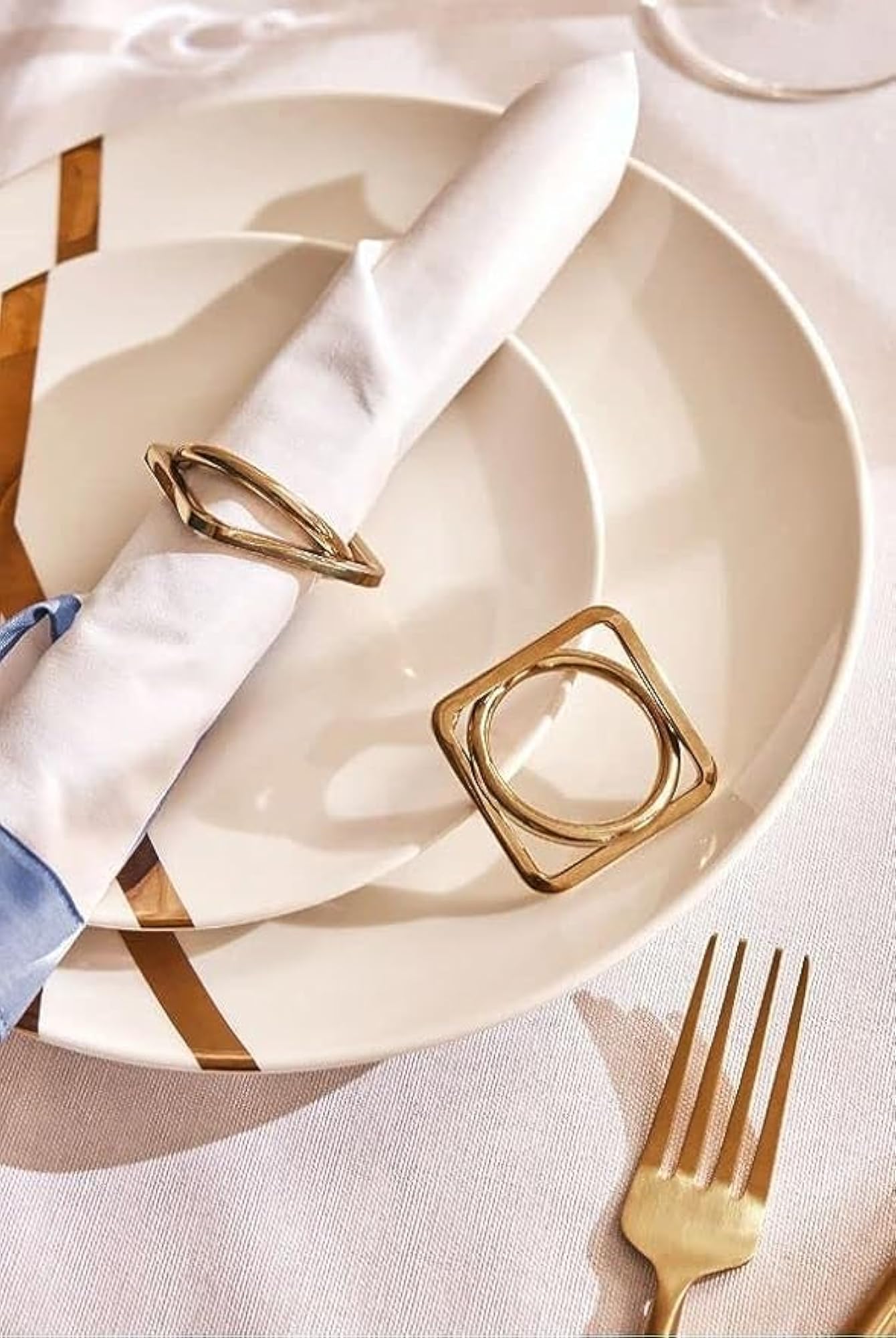Decorative Napkin Ring Set of 2 - Golden, Elegant Table Decor