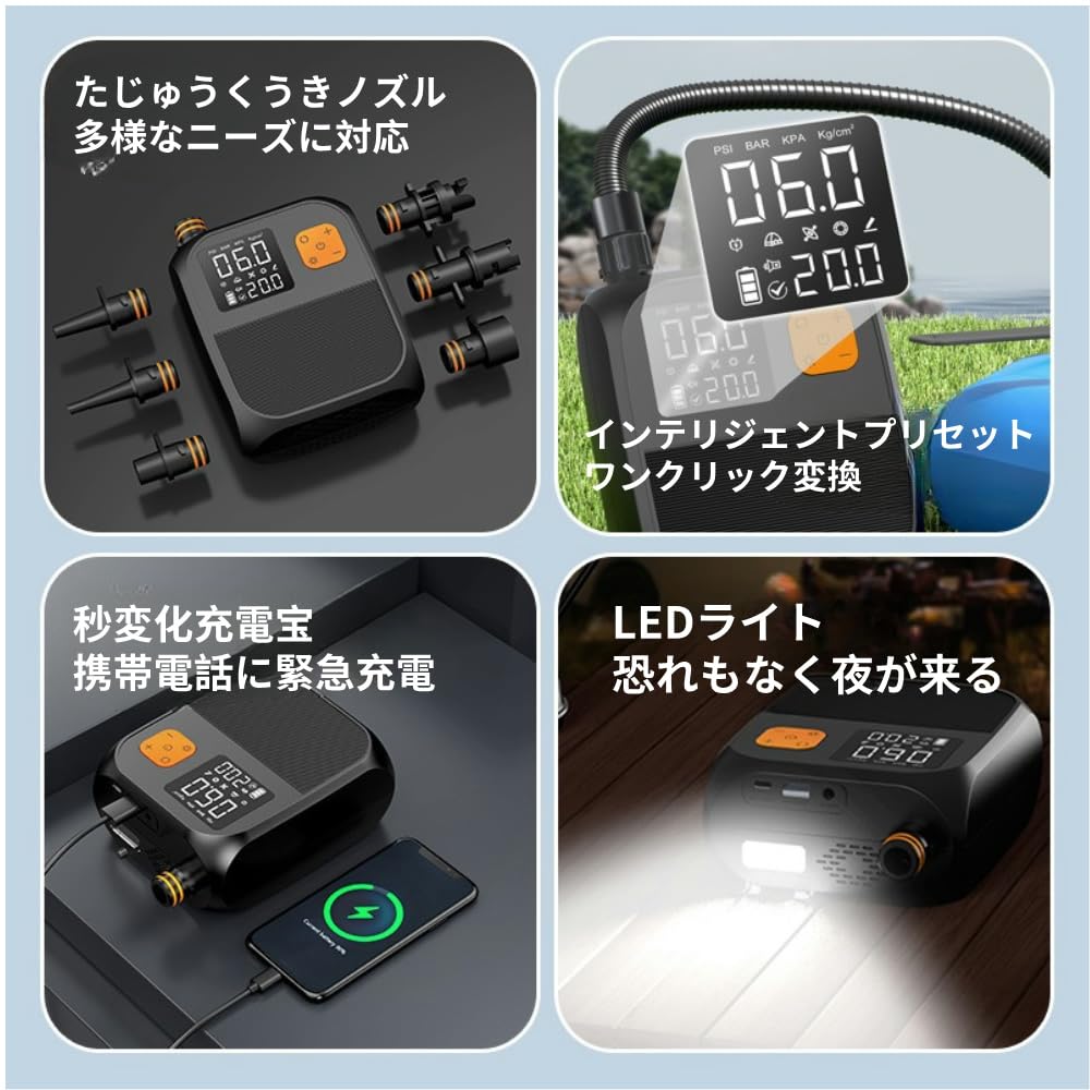 Amazon.co.jp: エアーポンプ 電動 空気入れ 25PSI サップ 電動ポンプ 6