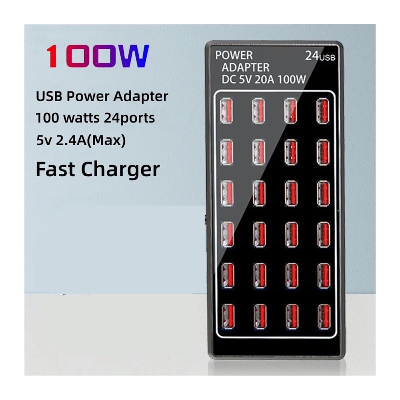 Chargeur USB 12 24 Multi-Ports HUB 100W, Station de Charge Universelle, Adaptateur d'alimentation Mural de Bureau for téléphones Mobiles,Gain De Place(24-Port USB(100W))