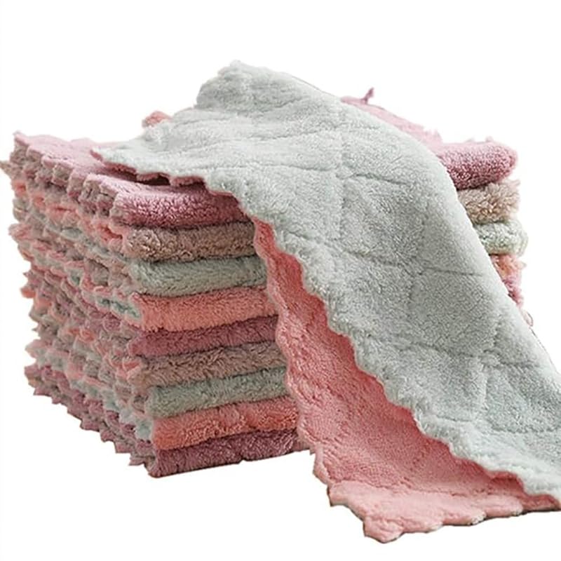 Image of 10 Pack Kitchen Cloth Dish Towels, Microfiber Cleaning Cloth Double-Sided Dish Drying Towel Reusable for House Furniture Table Kitchen Dish Window Glasses10X10 inch Dish Cloth for Cleaning (10)