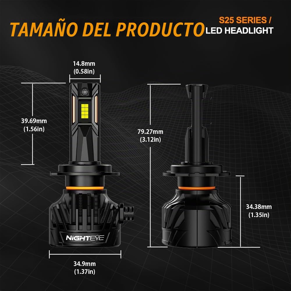 NIGHTEYE Bombillas LED H7 34000LM, Blanco Frío 6500K, Pack de 2 | 130W, Plug & Play, 100000 Horas, IP68 Impermeable, 12000RPM, Ventilador de alta velocidad