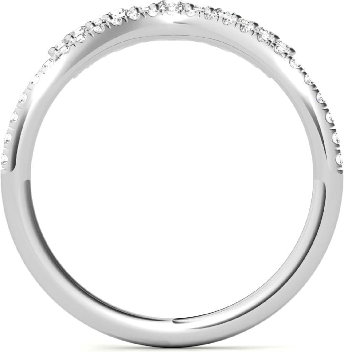 Tiara Moissanite Wedding Band for Women 925 Sterling Silver Gold Plated Chevron Stackable Ring for Her Round Shaped Curved Half Eternity Ring