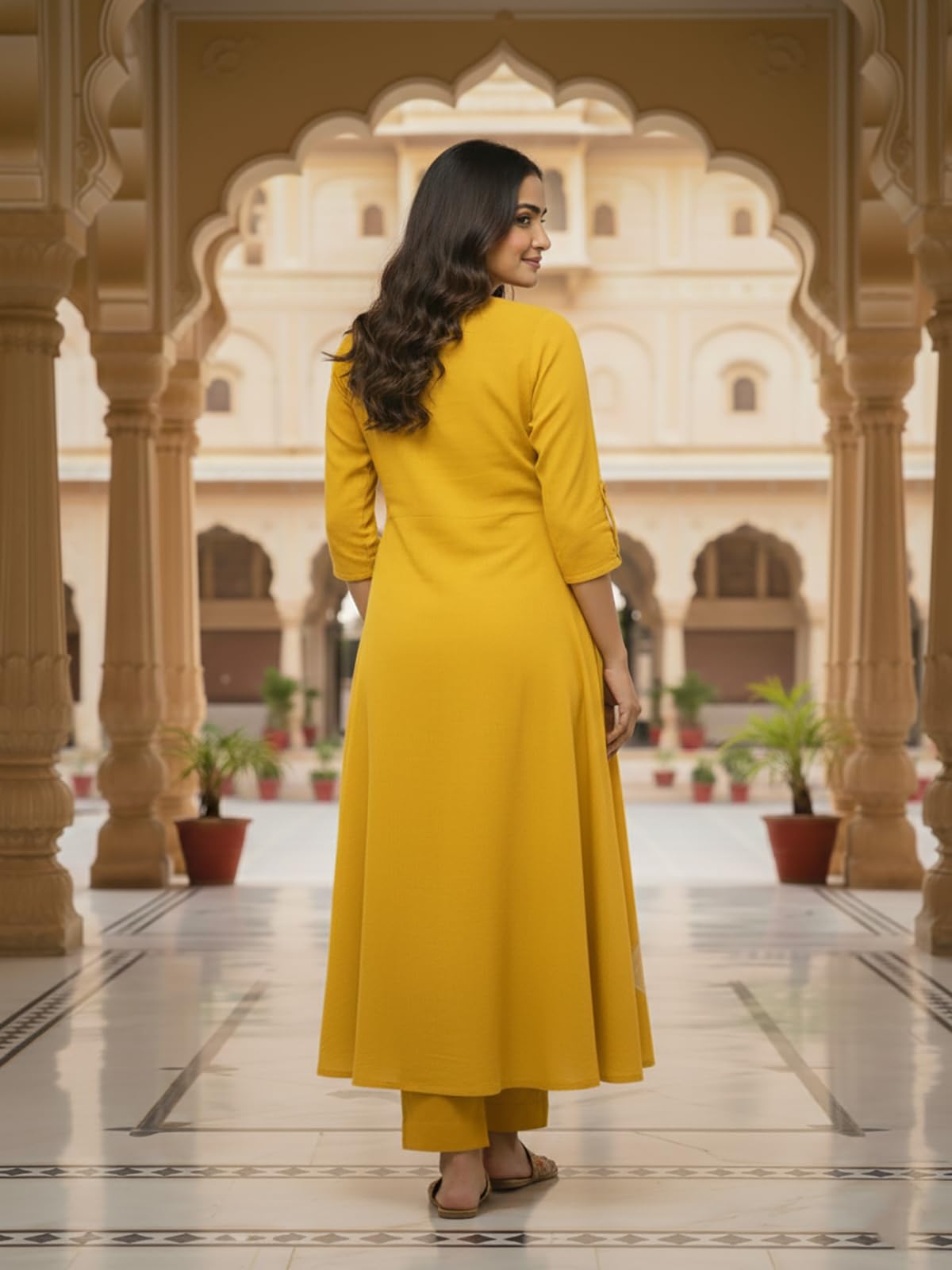 Leriya Fashion Set Kurta da donna in cotone con pantaloni | Set kurti etnico con scollo a V con maniche a 3/4 | Abito estivo etnico elegante da donna | Set kurta festivo con stampa floreale da donna