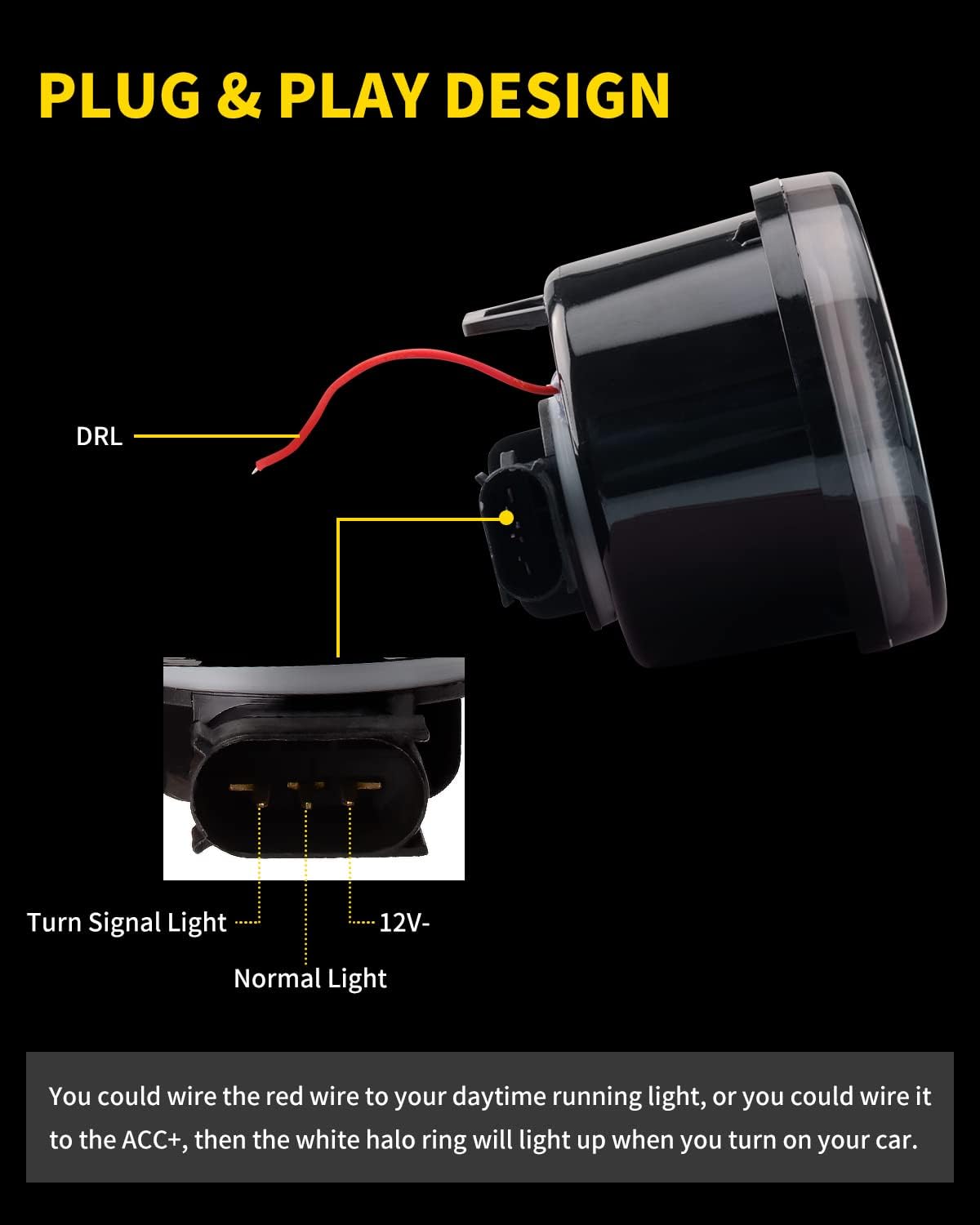 AUXLIGHT Amber LED Turn Signal Lights with Halo DRL Smoked Lens Compatible with 2007 2008 2009 2010 2011 2012 2013 2014 2015 2016 2017 2018 Jeep Wrangler JK JKU, Pack of 2