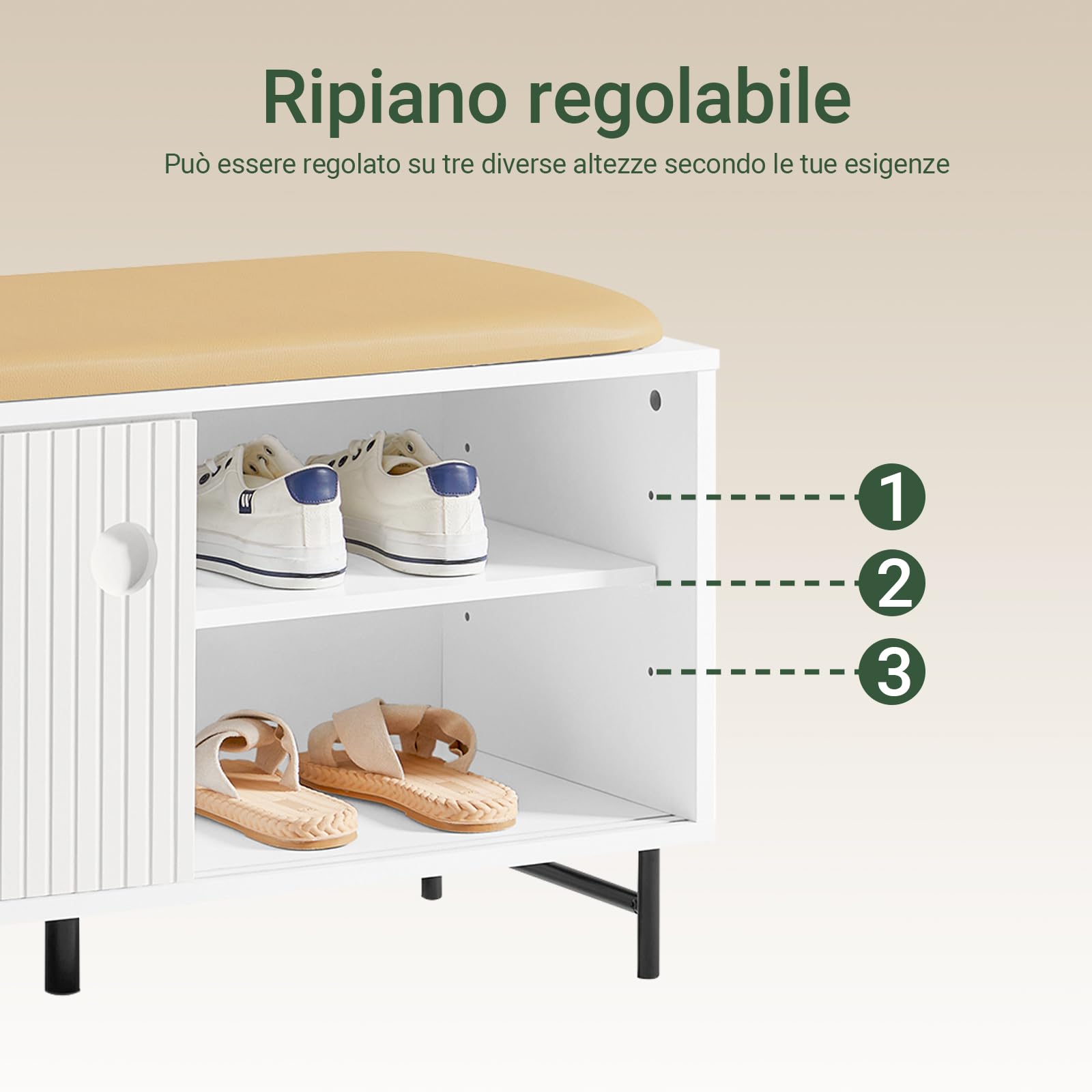 SoBuy Panca scarpiera con ante scorrevoli 85x37x49cm per ingresso | Cassapanca contenitore con seduta e 2 ante scorrevoli, 4 ripiani regolabili, MDF/bambù, carico 150kg FSR116-W