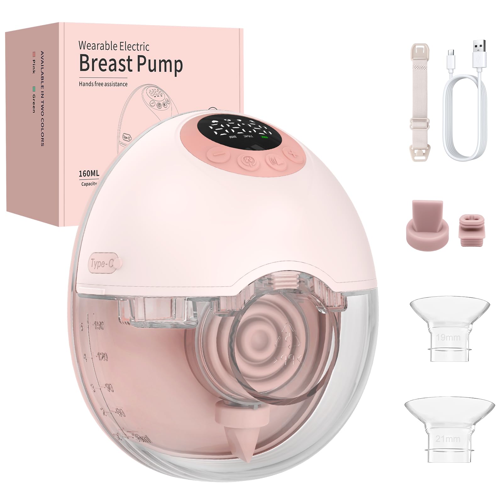 FUNYKICH Milchpumpe Elektrisch Handsfree, Tragbare Milchpumpe Ultra-Leise 4 Modi &12 Stufen mit 19/21/24mm Flansch,300mmHg Saugkraft, LED-Display, Wiederaufladbar Auslaufsicher Stillpumpe(1PCS)