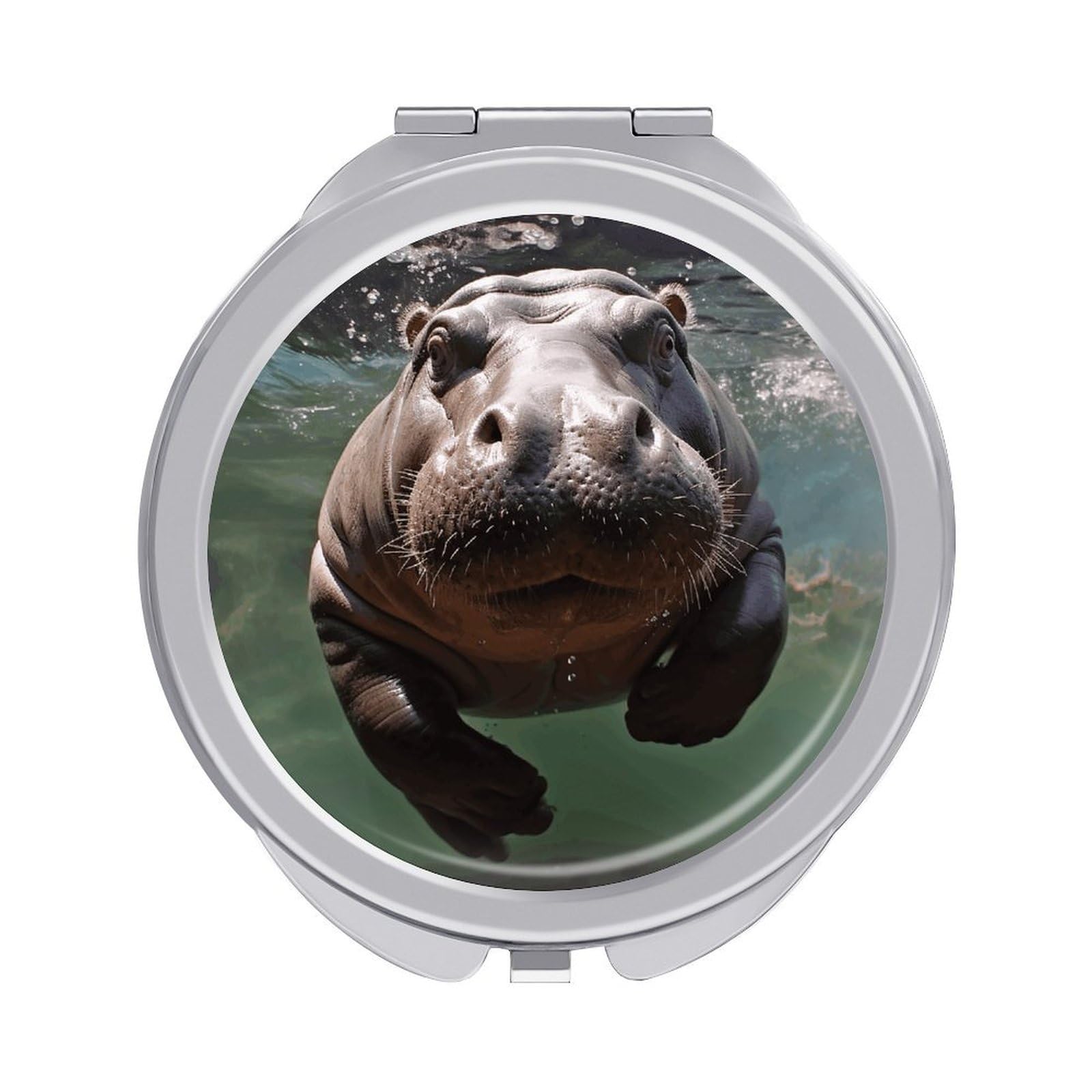 VstaDank Diving Hippo Travel Makeup Mirrors Exquisite Double-Sided 2X/1X Magnifying Folding Pocket Mirror Portable Round Handheld Mirror Mini Compact Mirrors for Outdoor Home