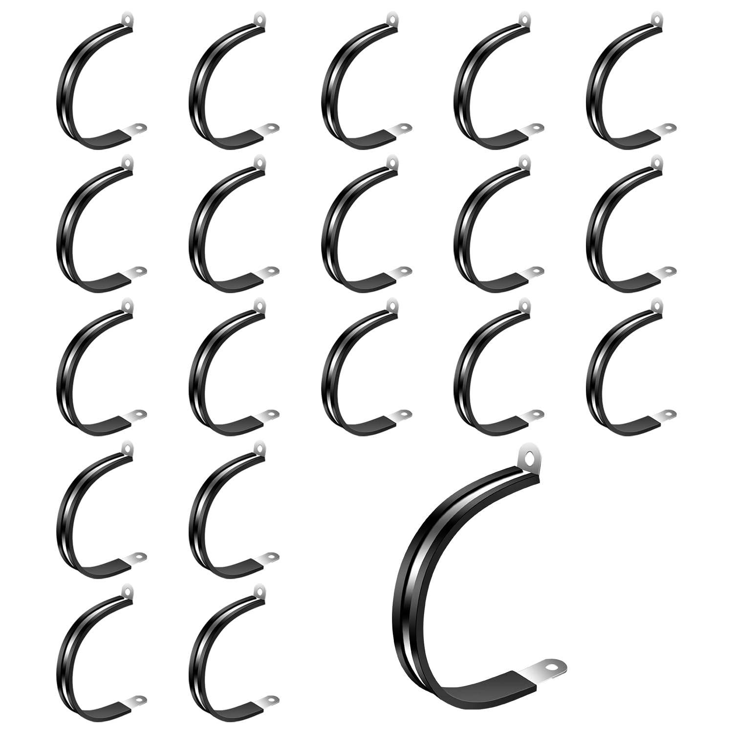 20 Pcs 55mm(2-5/32") P Clips, 304 Stainless Steel Rubber Lined R-Type Pipe Clamps, Reinforced Metal Cable Clips for Hose, Wire & Conduit Management