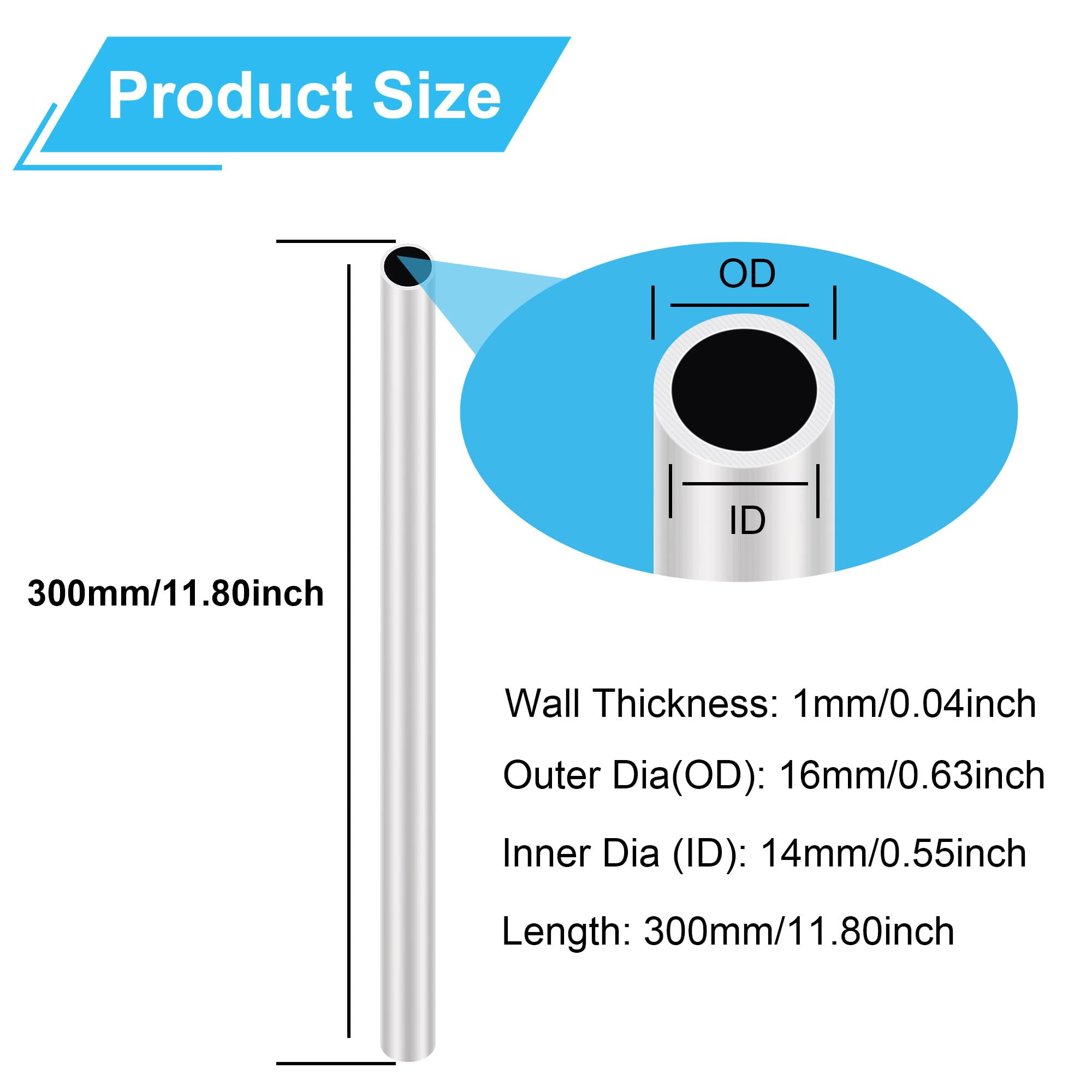 Lot De 2 Tubes Aluminium 6063 - Diamètre 16/12 Mm - Longueur 400 Mm - Pour Bricolage, Meubles, Décoration