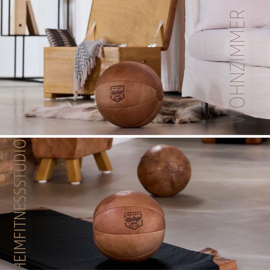ARTZT Vintage Series Medizinball 1kg | Handveredeltes Rindsleder | Einzigartiges Design | Made in Germany | Robust & Langlebig | Ideal für Wohnzimmer & Trainingsraum