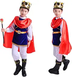 Fantasia Infantil Príncipe Realeza com Capa Coroa e Bastão para Meninos Cosplay