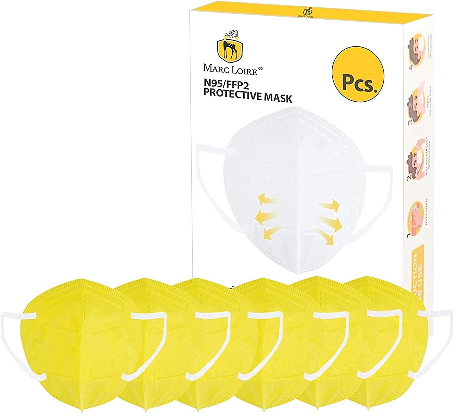 Marc Loire Pack of 6 Certified 5-Layered Outdoor Protection Anti Pollution Free Size Yellow N95 Face Mask For Men And Women (Pack of 6, Yellow) (B09DYPYXS9) Amazon Price History, Amazon Price Tracker