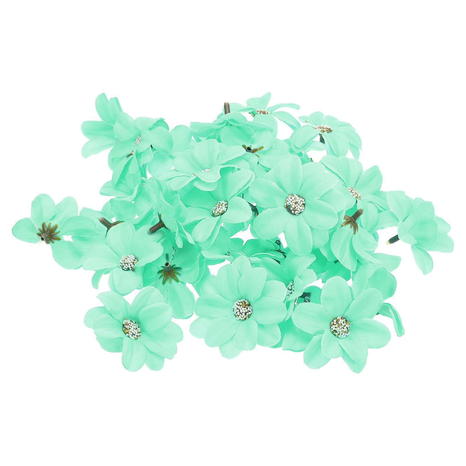 PATIKIL Faux Flower Heads for Crafts 50 Pcs Fake Chrysanthemum Blossom Head Bulk Mini Artificial Silk Flowers Embellishments for Wreath Wedding Party Decoration Light Blue