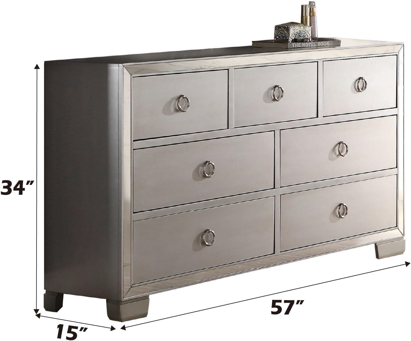 Acme Voeville II Wood 7-Drawers Bedroom Dresser in Platinum Silver