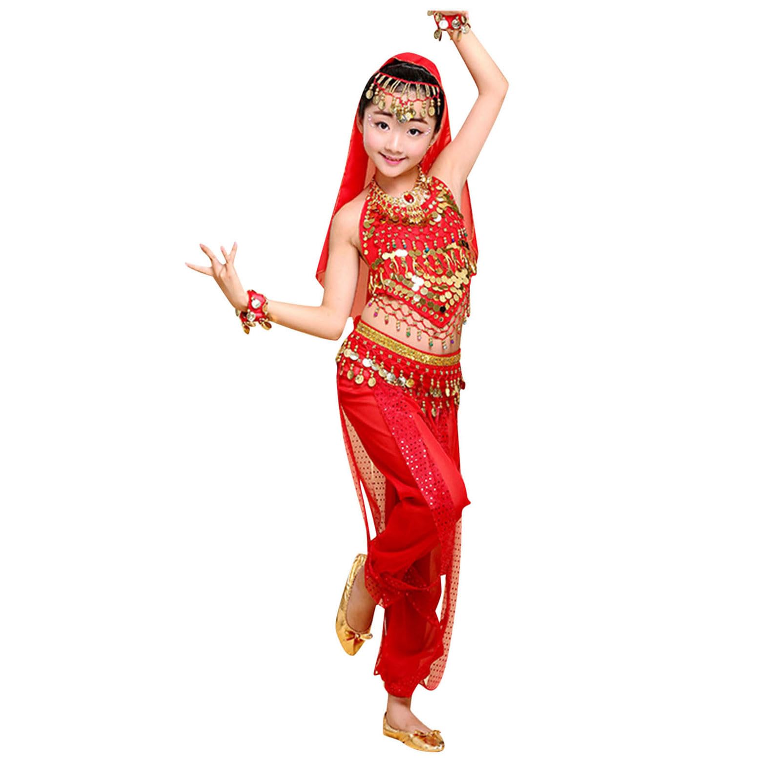 Girls Belly Dance Costume Set 2-Piece Outfit Girls With Top And Lantern Pants Arabian Dancing Performance Professional Carnival Dancer Outfit Suit — image 1