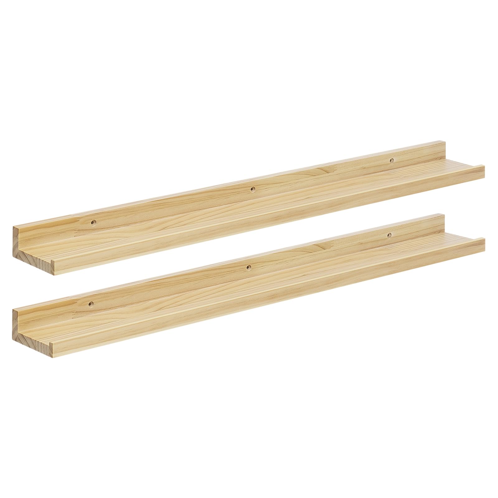 eSituro 2er Set Wandregal Holz, Hängeregal Schweberegal Bilderleiste, Wanddeko für Wohnzimmer Schlafzimmer Küche Badezimmer, 10 kg Belastbarkeit, natürliche Holzfarbe, B80xH4xT10 cm, SWS0378-2