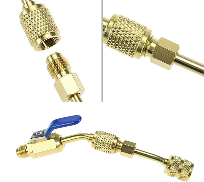 QWORK 7 Pcs Válvula de Bola Angular Compacta para Refrigerante Aire Acondicionado 1/4 Pulgada y Adaptador Mini Split 5/16 a 1/4 miniatura 5