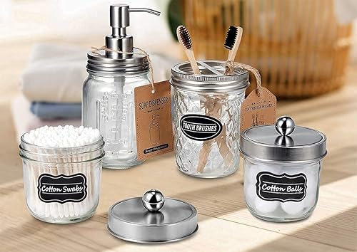 Miniatura 9 de Amolliar Juego de accesorios de baño de 4 piezas y 2 tarros de níquel cepillado, 3 dispensadores de jabón de loción y 2 soportes para hisopos de