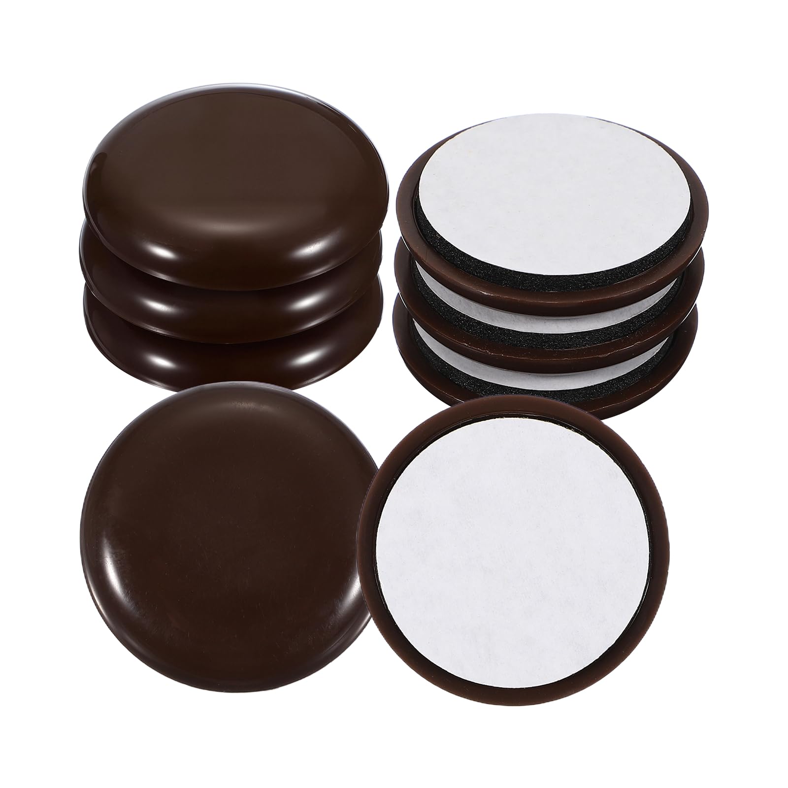 sourcing map 8 Pcs Plastic Furniture Sliders 1.4" Self-Adhesive Round Furniture Leg Protectors, Table Chairs Foot Cups Sliders Reusable Furnishing Movers for Carpet, Dark Brown