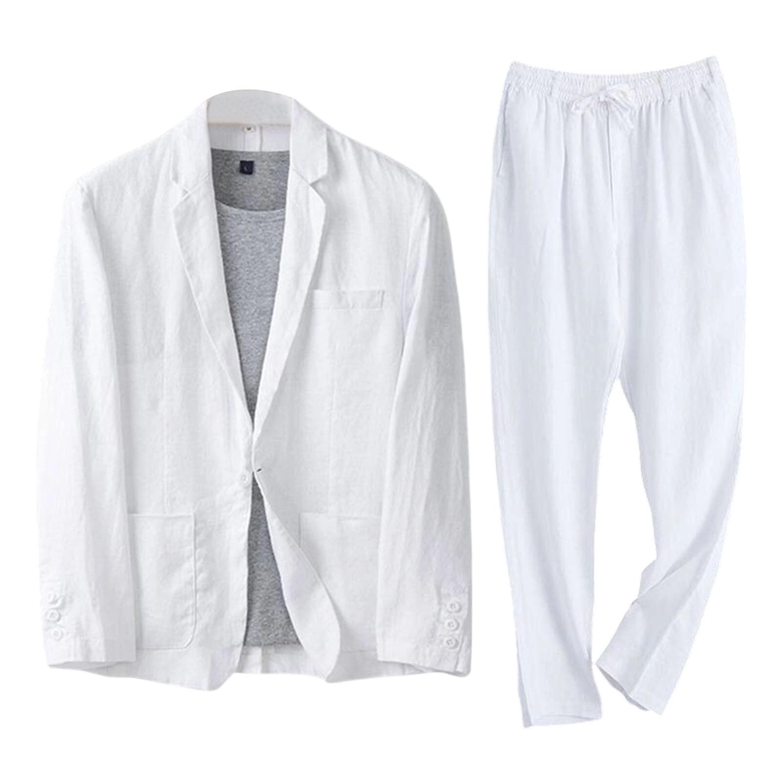 Completo da Uomo in Lino, 2 Pezzi, Slim Fit, con Giacca e Pantaloni, Blazer Estivo, Ballo di fine Anno e Matrimonio