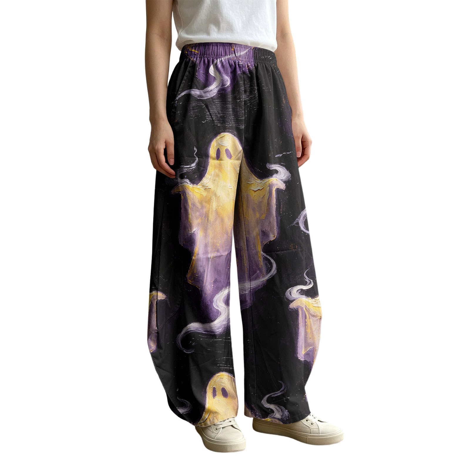 Pantaloni da donna con stampa, per il tempo libero, per feste, con tasche | Pantaloni estivi traspiranti con elastico in vita, pantaloni da escursionismo elasticizzati, vestibilità larga, leggeri