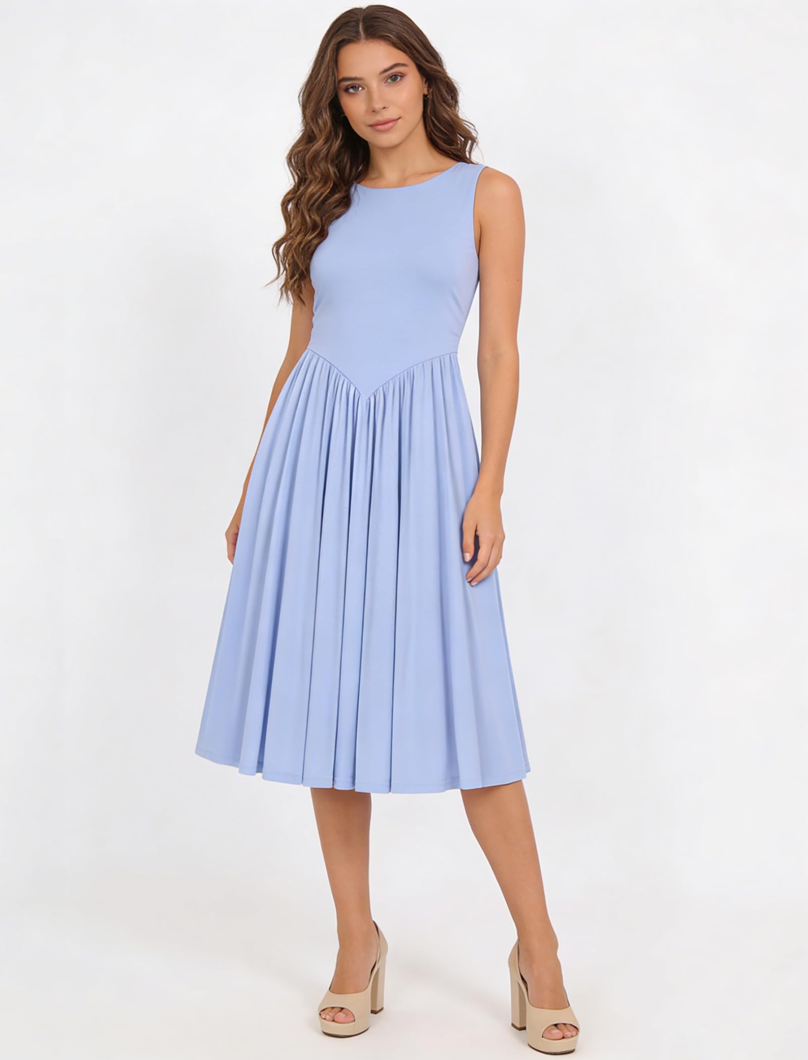 Odizli Sommerkleid Damen Elegant Sommer Ärmellos A Linien Midi Kleid mit Taschen