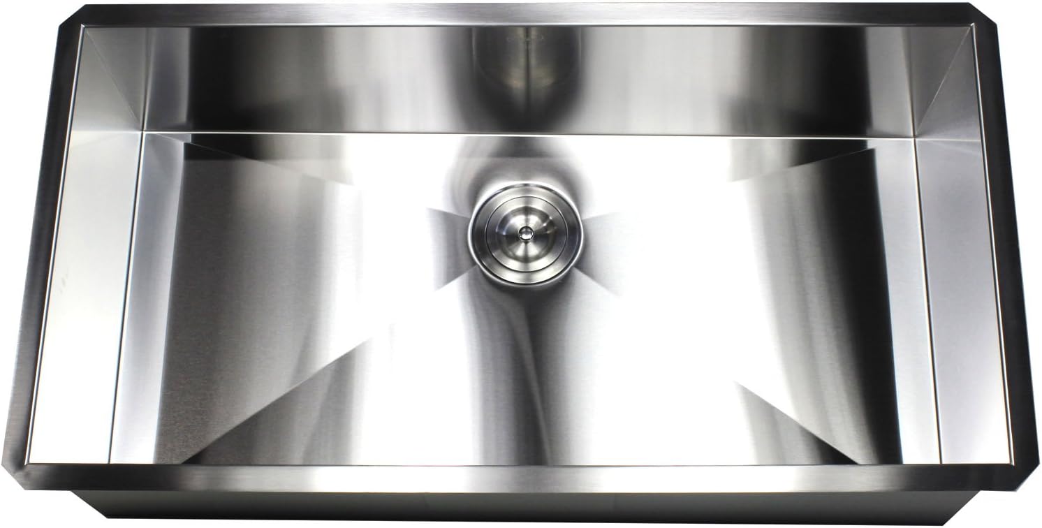 Kingsman ARL-F3619 36 Inch Zero Radius Design 16 Gauge Undermount Single Bowl Stainless Steel Kitchen Sink Premium Package