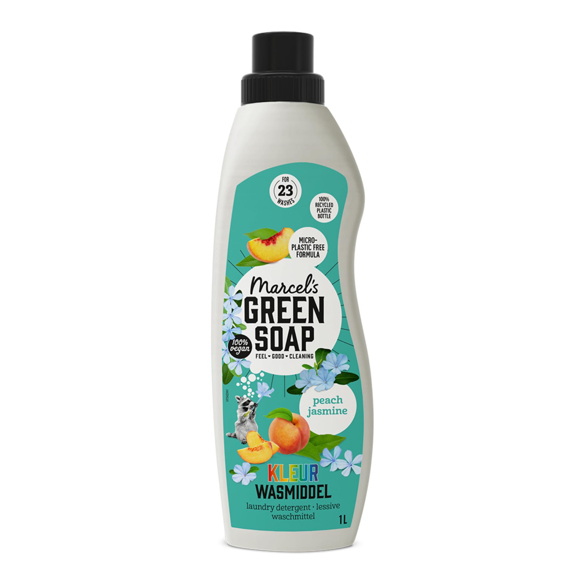 Marcel’s Green Soap - Colour Washing Liquid Peach & Jasmine - Laundry Detergent – Microplastic-free formula - Vegan – 100% recycled plastic bottle - Refillable - 23 washes - 1L