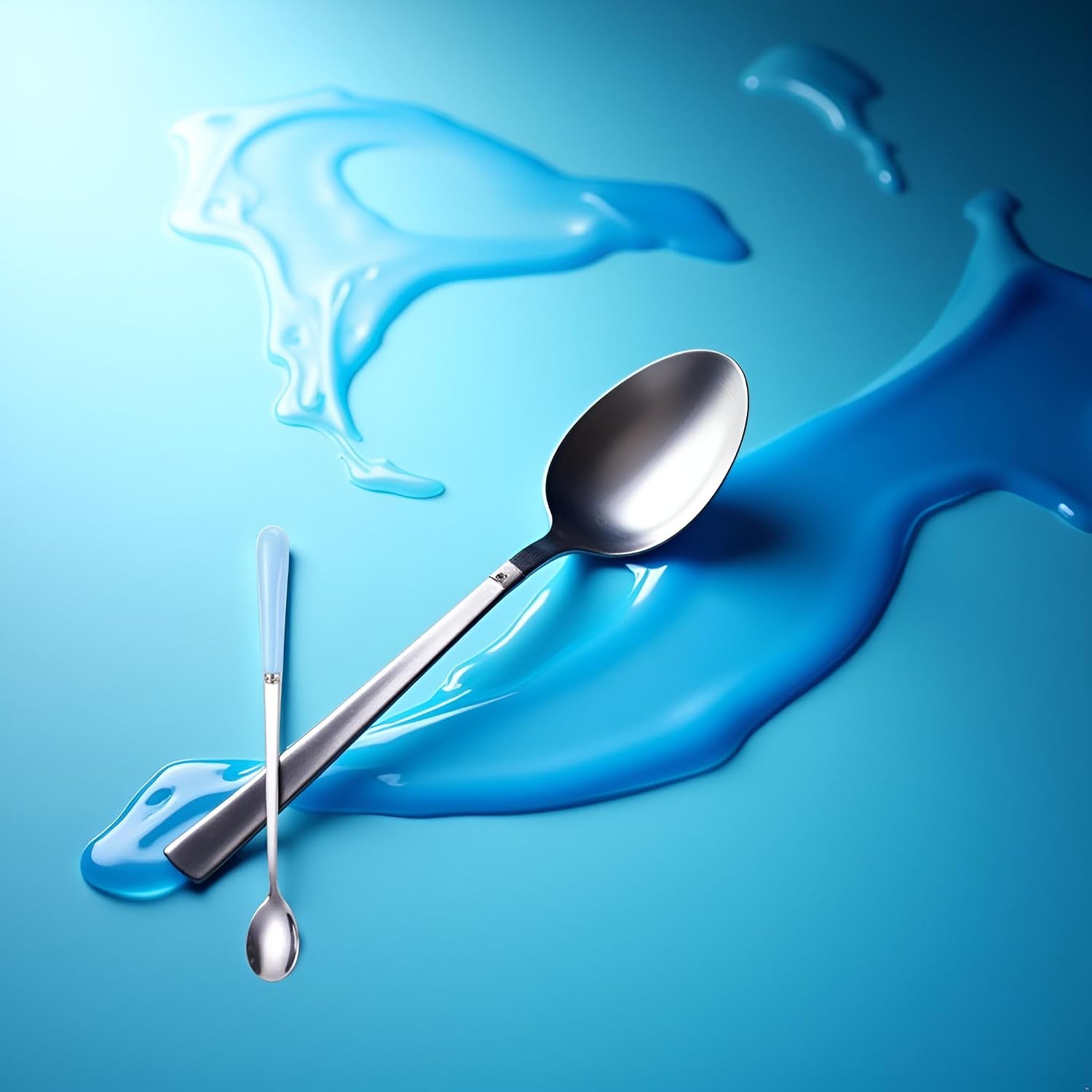 1PC Long Handle Spoon, Stainless Steel Coffee Spoon Ice Cream with Ceramic Handle, Milkshake Dessert Colored Stirring for Tea Cocktail(L,Blue)