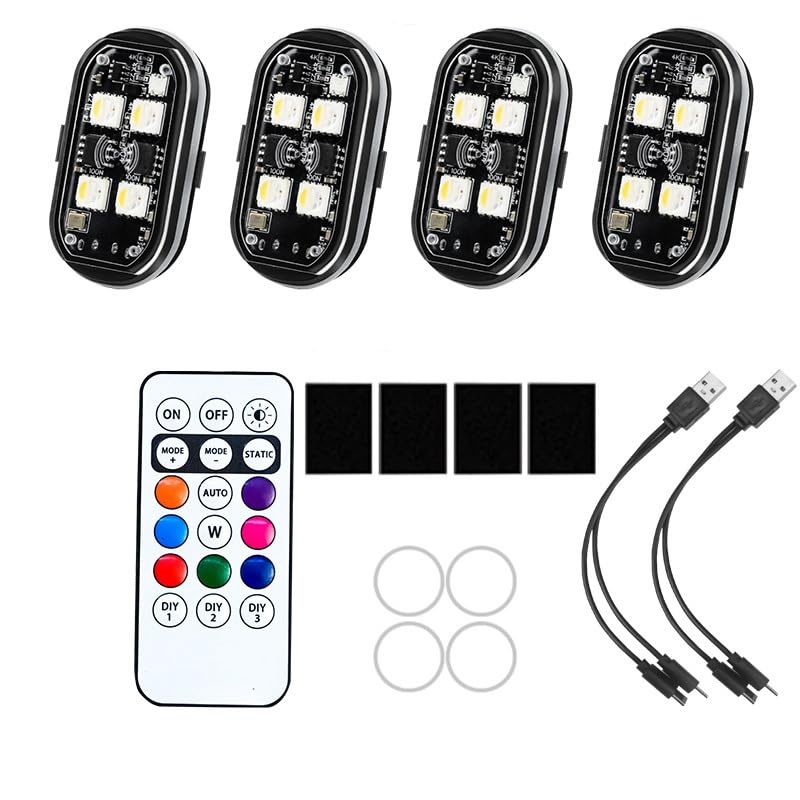 Image of STHIRA 4 Pack Waterproof LED Navigation Lights with Remote Control Without Battery 8-Color Switchable Multi Flashing Modes Modified Motorcycle Lights USB Rechargeable for Car Scooter Helmet Bike