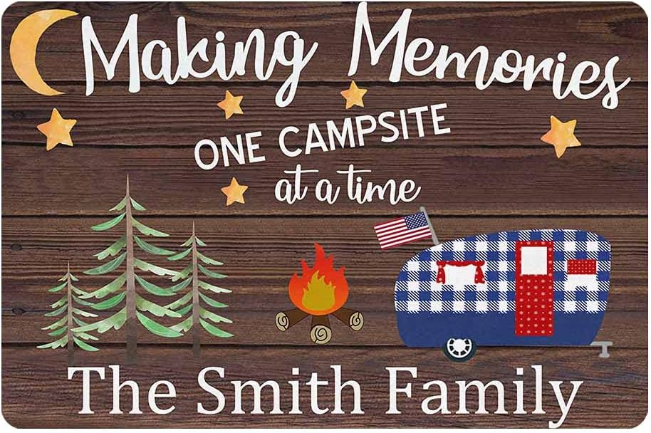 Customized Camper Doormat, Personalized Camping Rv Door Mats Making Memories One Campsite A Time for Indoor Outdoor Entrance Floor, Funny Gifts Rugs Outside Decor (24 X 16 inches)