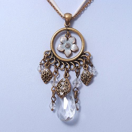 Avalaya Vintage Inspired Floral, Bead Charm Pendant With Antique Gold Chain & White Suede Cord Necklace - 36cm Length/ 7cm Extension - Image 5