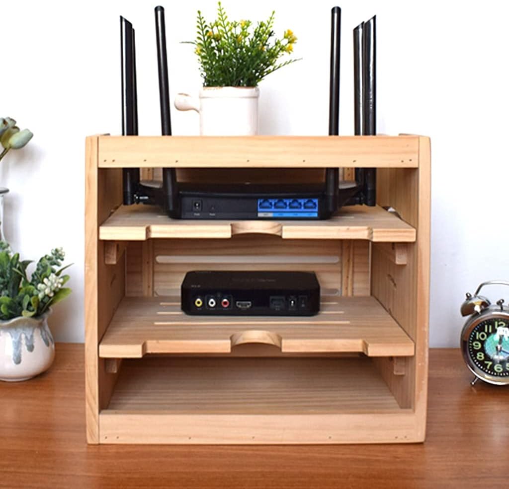 Router Storage Box Solid Wood Multi-Function Set-top Box Power Cord Plug-in Row Desktop Rack Wall-Mounted Floor Storage Box Home Router Bracket (Color : White, Size : 32 * 23 * 30cm) : Tools & Home Improvement