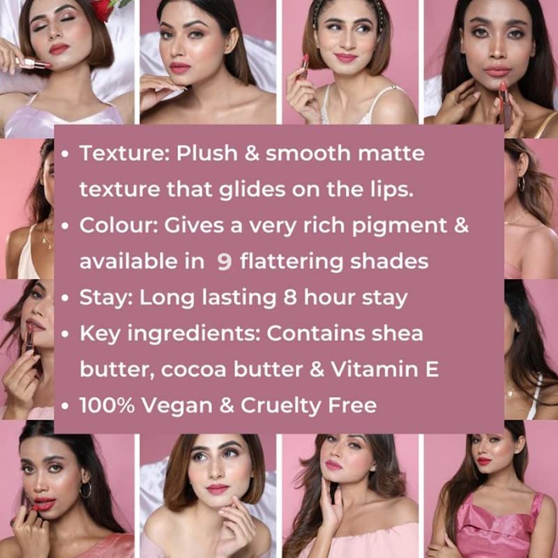 Image of PRAUSH BEAUTY (Formerly Plume) Plush Matte Lipsticks Super Light & Hydrating, Long Lasting, Rich Pigment, Smooth Soft Matte Finish, 4g (Soiree)