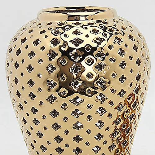 Ceramic Ginger Jar, Light Luxury Pierced Gold Collectable Decorative Lattice For Ornament Home Decoration Cafe Gift Storage #TOP7