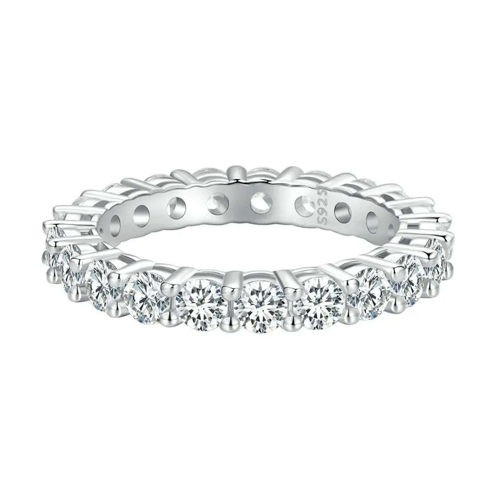 Anillo De Moissanita Con Banda De Eternidad Completa Para Mujer, Anillo De Compromiso De Boda Con Diamantes En Plata De Ley 925.