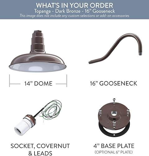 Miniatura 6 de Steel Lighting Co. Topanga - Luz de granero  Montaje en pared al aire libre  Domo de 14 pulgadas  Cuello de cisne de 16 pulgadas  Luz de garaje de