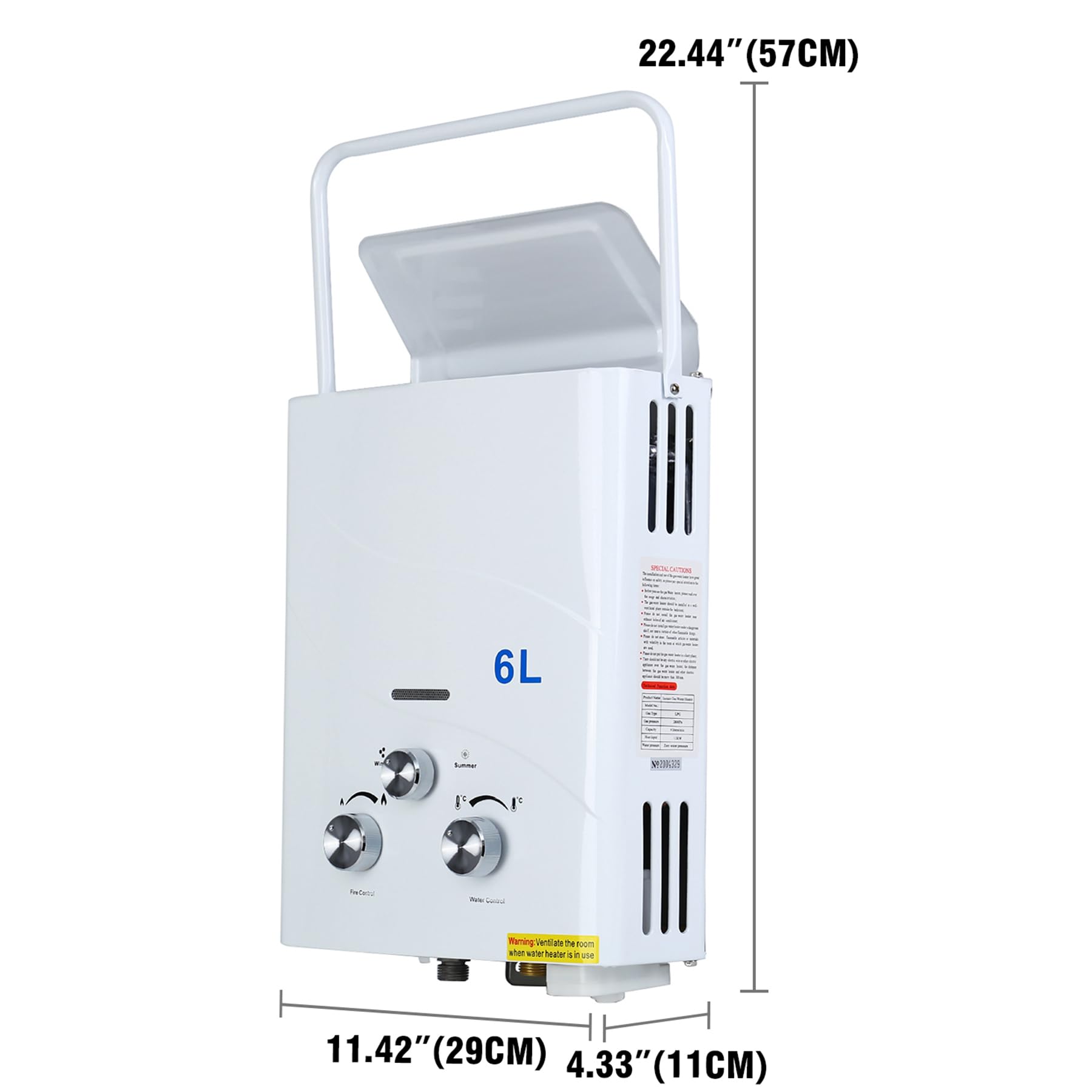 Chauffe-eau au propane portable, chauffe-eau sans réservoir, chauffe-eau à gaz à la demande pour camping RV, protection contre la surchauffe (6L Propane Blanc)