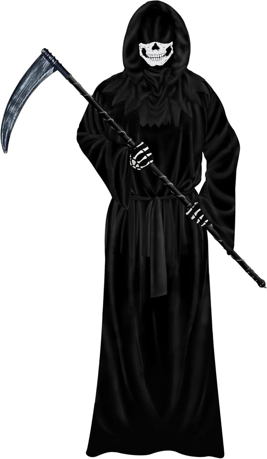 Grim Reaper Costume Set for Mens & Adults, Halloween Scary Ghost Phantom Cosplay Masquerade Tunic Robe with Scythe & Gloves & Hood for Age 14+ - Image 2