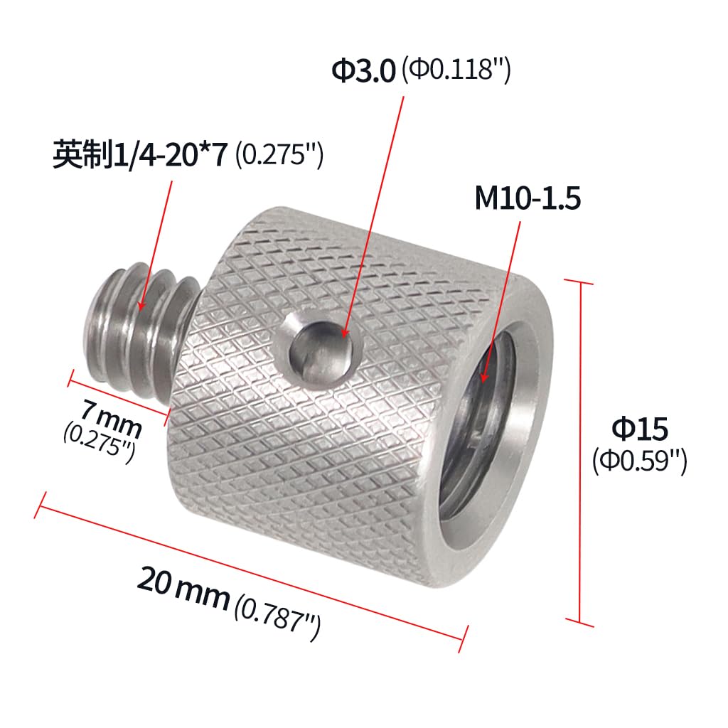 BGNing 2PCS Camera Mount Screw Male 1/4 to M8 M10 Inch Female Tripod Mount Adapter Quick Release Plate Conversion Screw for DSLR Ballhead (1/4-20 to M10-1.5 * 7Female)