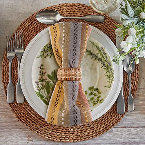 Lfh Home Salsa Dobby Stripes Cloth Dinner Napkin Set Of 12 Machine Washable Reusable Cocktail Cotton Napkin For Wedding Christmas Thanksgiving Family Gathering & Daily Use 18X18 Inch Natural Multi #TOP1