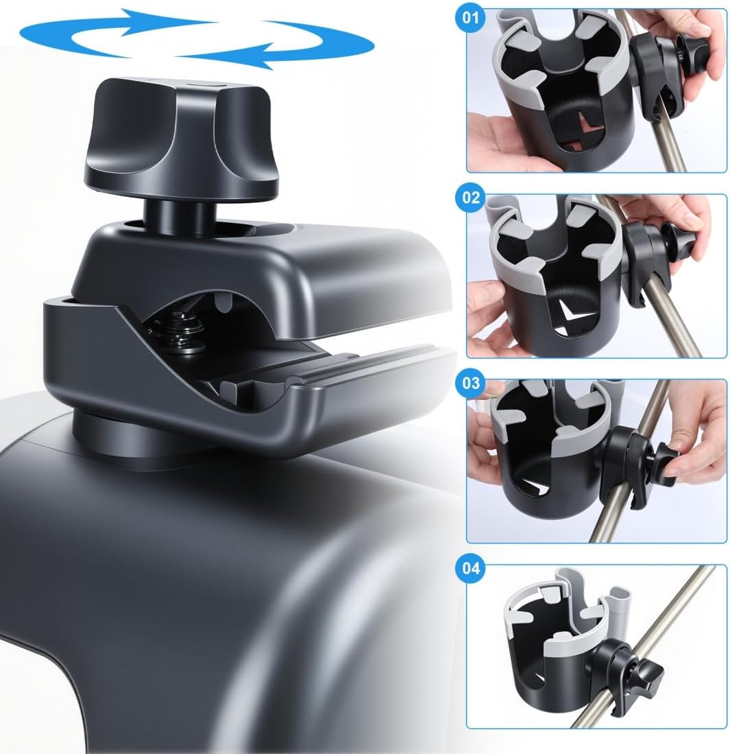 Wheelchair Cup Holder 2-in-1 Cup Phone Holder for Walker Universal Bottle Drink Holder Adjustable Accessories for Rollator Scooter Camper Bike
