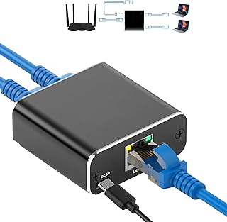 Ethernet Splitter, 1000Mbps Gigabit High Speed Ethernet Splitter Adapter1 to 2 (2 Devices Simultaneous Networking) rj45 Ethernet Splitter with USB Power Cable, LAN Splitter for Cat 5/5e/6/7/8 Cable