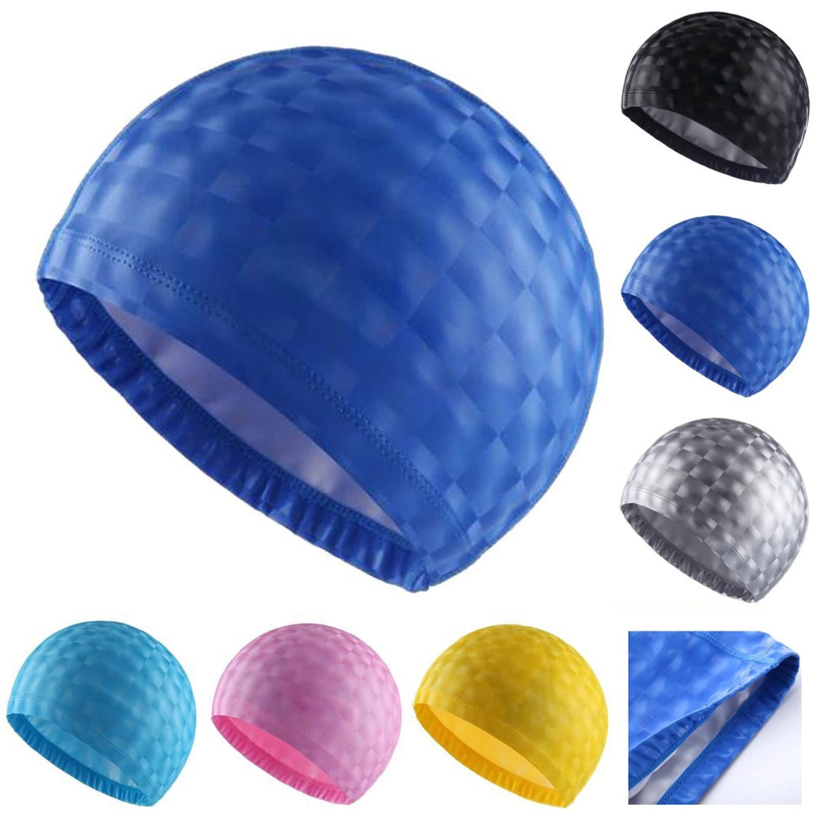 JINGYAN Gorros de natación Gridos de Cubo Agua Cristal PU Tela Recubrimiento Impermeable Ear Protección Pelo Largo Piscina Nadada Sombrero cápsulas for Hombres Mujeres(Pink)