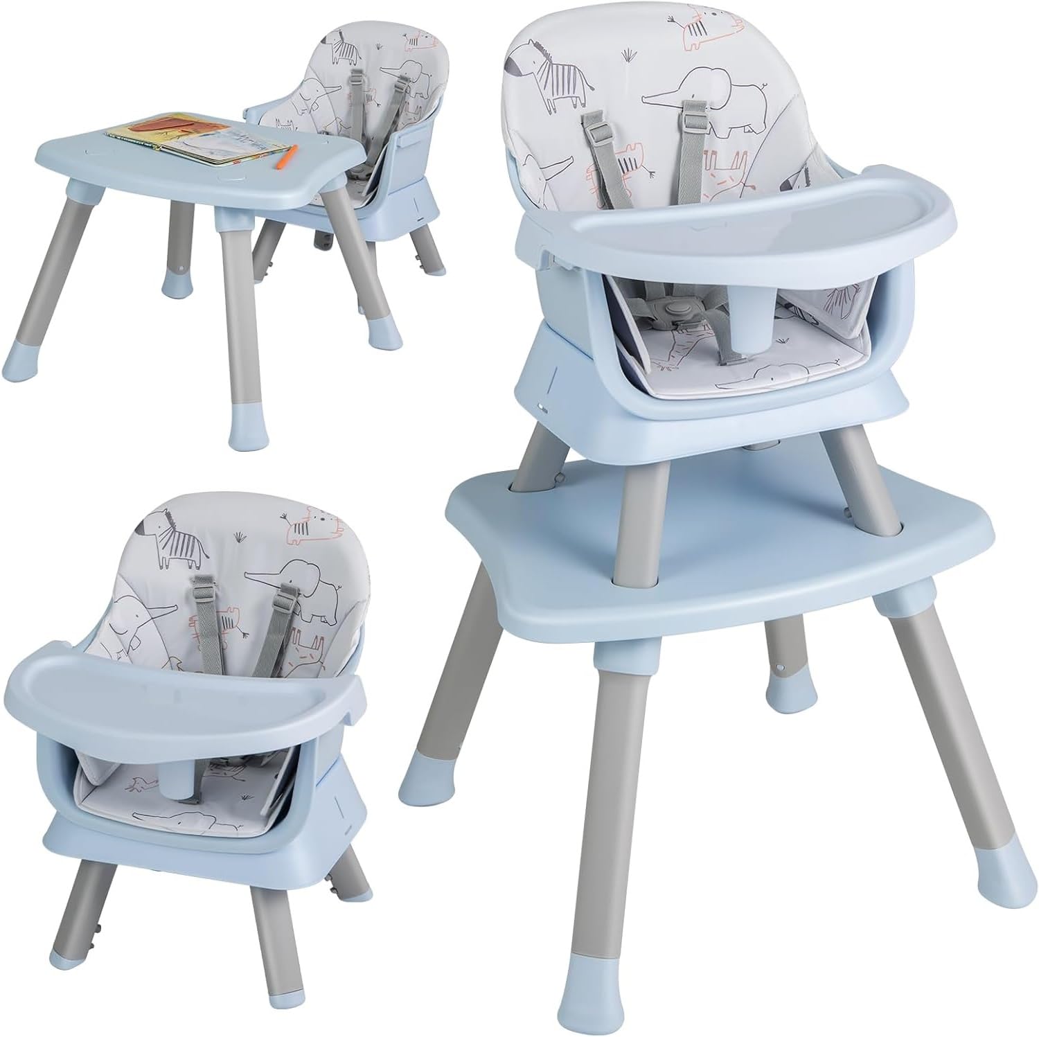 8 in 1 Baby High Chair for Babies and Toddlers, Convertible Highchair Infant Dining Booster Seat, Building Block Table, Kids Stool Table Chair Set with Removable Tray (Blue) โ image 1