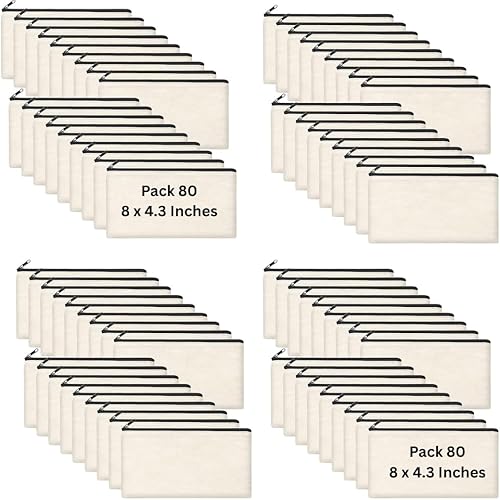 Vista 17 de Bolsa de lona en blanco con cremallera, bolsas de maquillaje a granel, bolsa de lona multiusos para lápices con cremallera resistente, bolsa