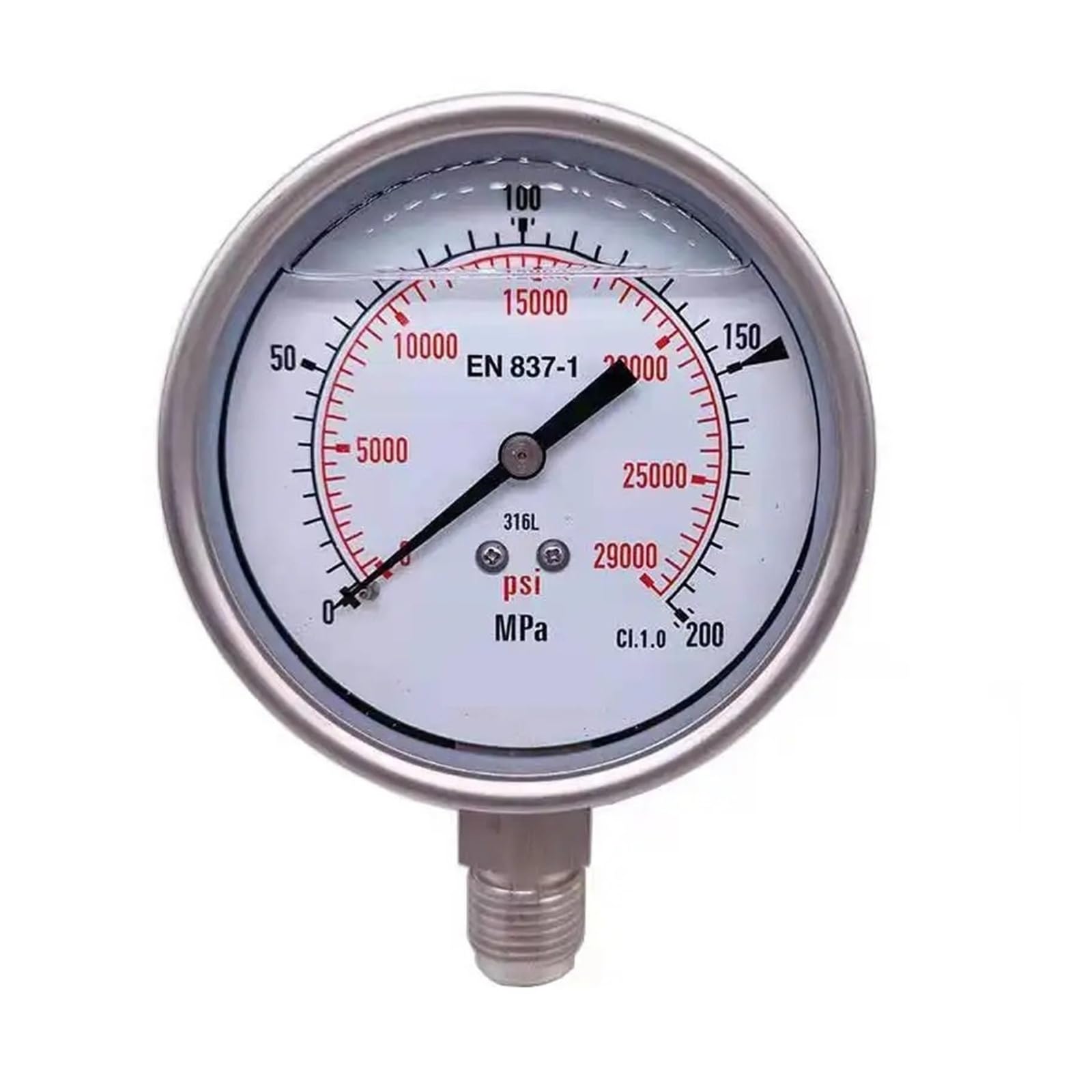 Manómetro de bomba de alta presión 2500/3000/4000/5000/6000/6000 kg Acero inoxidable ultra grande, diámetro de esfera 100 mm(M20x1.5,250MPa psi)