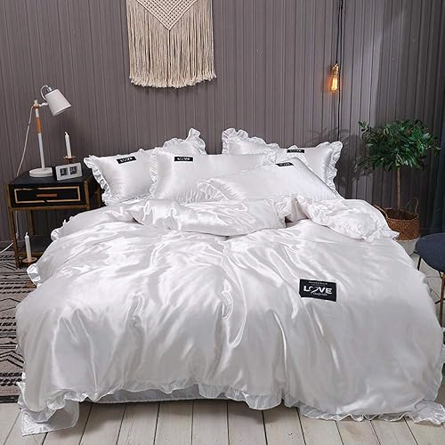 Miniatura 3 de Juego de ropa de cama King de encaje puro de seda satinada para adultos, fundas de edredón de lujo con funda de almohada, individual, doble, Queen,